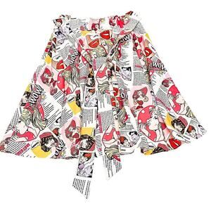 Belle Poque Comic Strip Printed Patterned Circle Skater Skirt Size Large NWT